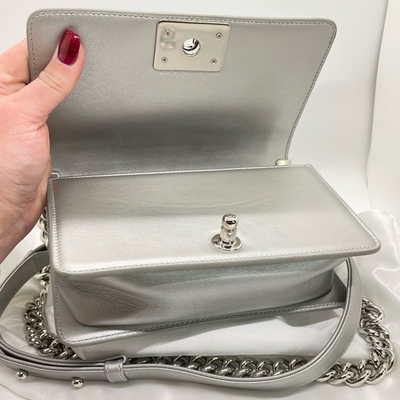 ***SOLD*** Chanel Boy Flap Bag Quilted Holographic PVC Small Blue & Silver - Picture 11 of 14